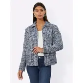 Création L Jackenblazer "Bouclé-Blazer", Damen, Gr. 48, blau (mittelblau, royalblau, gemustert), 63% Polyester, 34% Baumwolle, 3% metallisierte Fasern, Blazer Jackenblazer