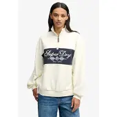 Superdry für Damen. W2012723A Beiges Sweatshirt mit halbem Reißverschluss Ornate Script (XS), Lässig, Baumwolle