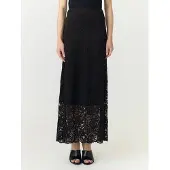 Y.A.S Maxirock "YASLACEY HW LONG LACE SKIRT S. NOOS", Damen, Gr. L, schwarz, Web, Obermaterial: 95% Nylon, 5% Elasthan, unifarben, lang, Röcke Maxirock, Materialmix, high waist