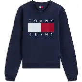 Tommy Hilfiger Sweatshirt TOMMY JEANS "TJW REG FLAG CREW", Damen, Gr. XL (46), blau (dunkelblau), Sweatware, Obermaterial: 100% Baumwolle, bedruckt, normal, Rundhals, Rippbündchen, Sweatshirts Sweatshirt, Baumwolle
