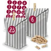 Itenga SET Adventskalender 24 x Tüten Streifen + Klammern + Zahlensticker (Z49)
