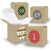 Itenga Adventskalender zum Füllen 24x Würfel 6,5cm BRAUN + Sticker V05 Z06