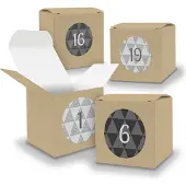 Itenga Adventskalender zum Füllen 24x Würfel 6,5cm BRAUN + Sticker V05 Z25