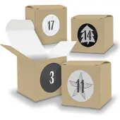Itenga Adventskalender zum Füllen 24x Würfel 6,5cm BRAUN + Sticker V05 Z18