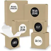 Itenga Adventskalender zum Füllen 24x Quader Würfel gemischt BRAUN + Sticker (V02 Z23)