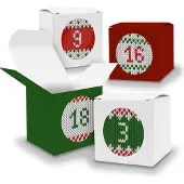 Itenga Adventskalender 24x Würfel 5cm DUNKELGRÜN WEIß DUNKELROT + Sticker V15 Z28