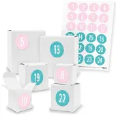 Itenga Adventskalender zum Füllen 24x Quader Würfel gemischt WEISS + Sticker (V01 Z42)