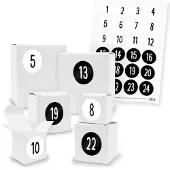 Itenga Adventskalender zum Füllen 24x Quader Würfel gemischt WEISS + Sticker (V01 Z33)