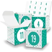 Itenga Adventskalender zum Füllen 24x Würfel mit Muster (V38) + Sticker Zahlen (Z34)