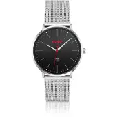HUGO #Style 3-Zeiger-Uhr mit schwarzem Zifferblatt und Mesh-Armband Grösse ONESI