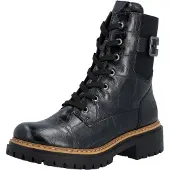 Rieker Schnürboots , Damen, Gr. 38, schwarz, Lederimitat, Schuhe Schnürboots, Schnürstiefelette, Blockabsatz in Used-Optik