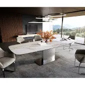 DELIFE Esstisch Edge Boot 200-300x120 cm Keramik Onyx Pearl Wave Edelstahl ausziehbar