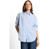 Tom Tailor Hemdbluse "Loose", Damen, Gr. 44, blau (mid blau weiß stripe), Obermaterial: 50% Baumwolle, 50% Lyocell, regular fit Po-bedeckend, Manschette, Blusen Hemdbluse, mit Manschetten