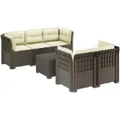 vidaXL 5-Sitzer Gartensofa mit Kissen Rattan-Look PP Hellgrau