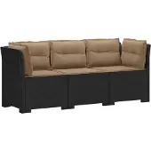 vidaXL 3-Sitzer Garten Sofa mit Kissen Rattan-Look PP Anthrazit