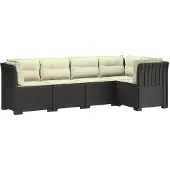 vidaXL 5-Sitzer Gartensofa mit Kissen Rattan-Look PP Hellgrau