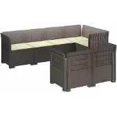 vidaXL 7-Sitzer Gartensofa mit Kissen Rattan-Look PP Hellgrau