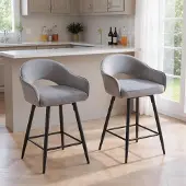 Sonstiges Barhocker 2er Set 360° drehbar Samt mit Lehne Metallbeine gepolstert Grau