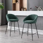 Sonstiges Barhocker 2er Set mit geschwungener Rückenlehne, Handtuchstoff Grün