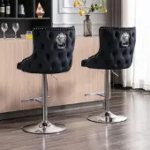 Sonstiges Samt Barhocker 2er Set, Höhenverstellbar, mit Löwenkopf-Zuggriff, Schwarz