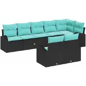 Syfax Gartensofa-set 8 stk. Schwarz und Türkis Poly-Rattan