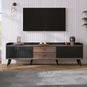 Sonstiges TV Schrank mit Schiebetür und 2 Schubladen 160x40x58cm Schwarz Holzoptik