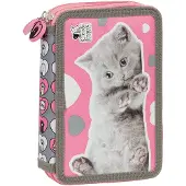 Derform Katzen Federtasche gefüllt 2 Fach Federmäppchen Stifte Etui Federmappe Kätzchen
