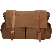 Gave Lux Schultertasche Mina Canvas und echtes Leder Uni Dunkelbeige Cognac UNIQUE 24x34x10 cm