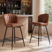 Sonstiges Barhocker 2er Set PolyurethanKunstleder Braun mit gequilteter Rückenlehne & Metallbeinen