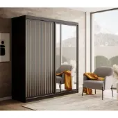 Fun-Möbel Schiebetürenschrank Schrank FABO in Schwarz matt- Artisan Eiche 180x205x60 cm