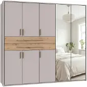 Luma-home Drehtürenschrank Kleiderschrank 228 cm Beige Grau Passepartout Schubkästen Eiche Artisan / 22639