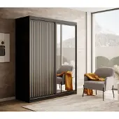 Fun-Möbel Schiebetürenschrank Schrank FABO in Schwarz matt- Artisan Eiche 160x205x60 cm