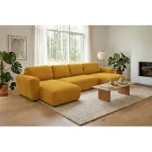 Fun-Möbel Wohnlandschaft mit Schlaffunktion BRUSK Sofa in Stoff Pop Honiggelb