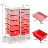 Northix Rollwagen mit 15 Schubladen, Pink, 63x37x87 cm