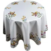 Texpot Tischwäsche mit Motiv Frühlingsblumen und Schmetterlinge 130 cm rund