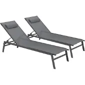 Markenlos 2er-Set neigbare Gartenliegen aus anthrazitgrauem und schwarzem Aluminium, Sintra