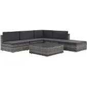 Syfax 6-tlg. Garten-Lounge-Set mit Kissen Poly Rattan Grau