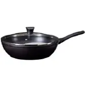 Excellent houseware Exzellente Wok-Pfanne mit Glasdeckel, 28 cm, schwarz