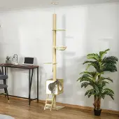 BellaFurn Katzenkratzbaum mit Katzenhaus | Farbe: Hellbraun + Beige | Abmessungen: 40x40x240-260 cm
