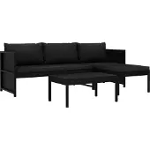 Syfax 3-tlg. Garten-Lounge-Set mit Auflagen Poly Rattan Schwarz