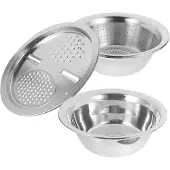 Markenlos Multifunktionales Set aus Edelstahl mit Abtropfschüssel, 3 Küchenutensilien und zwei verschiedenen Schneidefunktionen für Gemüse wie Ingwer und Karotten