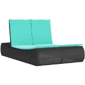 Syfax Doppel-Sonnenliege mit Kissen Schwarz Poly Rattan