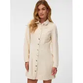 Vero Moda Cordkleid "VMDAISY LS SHORT CORD DRESS NOOS", Damen, Gr. L, N-Gr, oatmeal, Cord, Obermaterial: 100% Baumwolle, unifarben, kurz, Kleider Cordkleid, Baumwolle, Cord