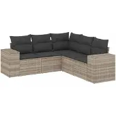 vidaXL 5-tlg. Garten-Sofagarnitur mit Kissen Hellgrau Poly Rattan