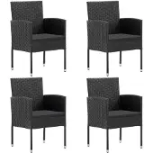 vidaXL Gartenstühle mit Kissen in Schwarz 4 Stk. Schwarz Polyrattan