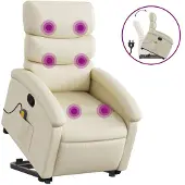 vidaXL Massagesessel mit Aufstehhilfe Creme Kunstleder