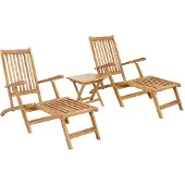 vidaXL Klappdeckstuhl mit Tisch 2 pcs Natur Massivholz Teak