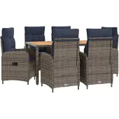 Syfax Outdoortisch-Set 7 stk. PE Rattan und pulverbeschichteter Stahl