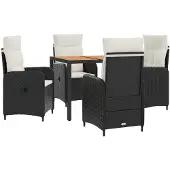 Syfax Outdoortisch-Set 5 stk. Schwarz und Cremeweiß