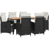 Syfax Outdoortisch-Set 7 stk. Schwarz und Cremeweiß